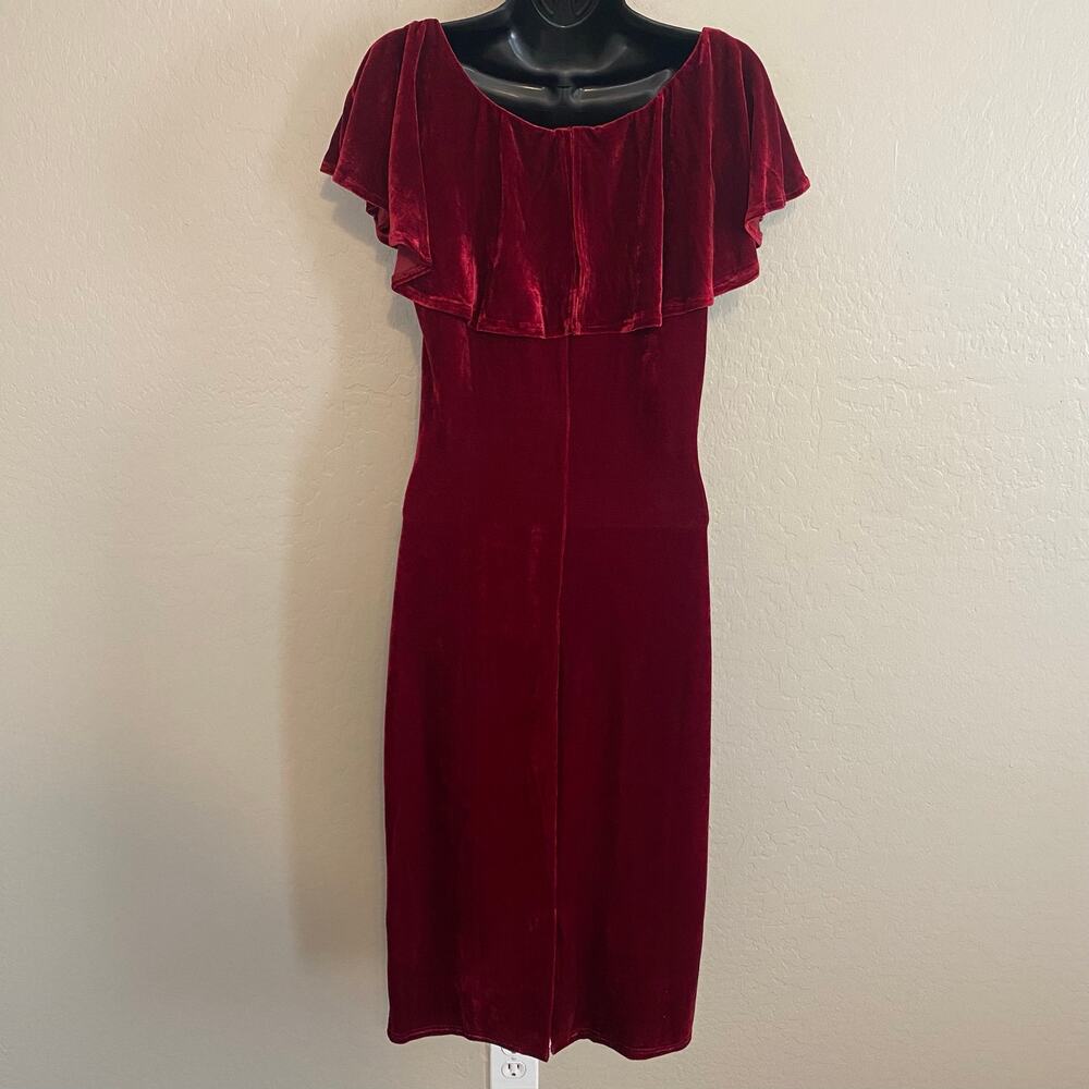 Unique Vintage Knit Ruffle Sophia Wiggle Dress Womens Sz Large Velvet Retro Midi - Picture 3 of 4